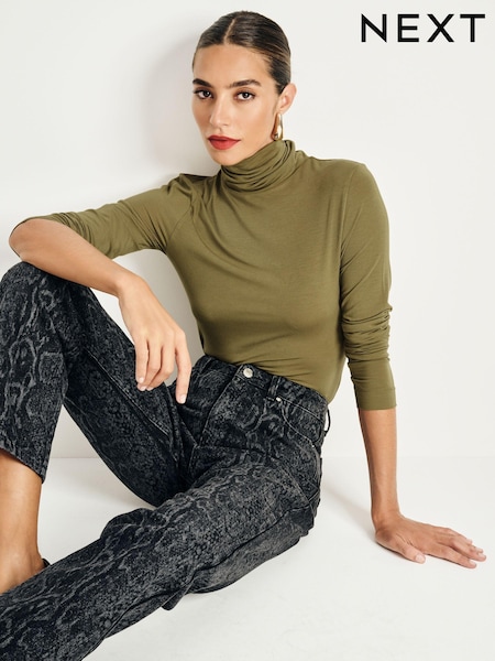 Verde - Super Soft Modal Rib Roll Neck Long Sleeve Top (B50537) | 34 €
