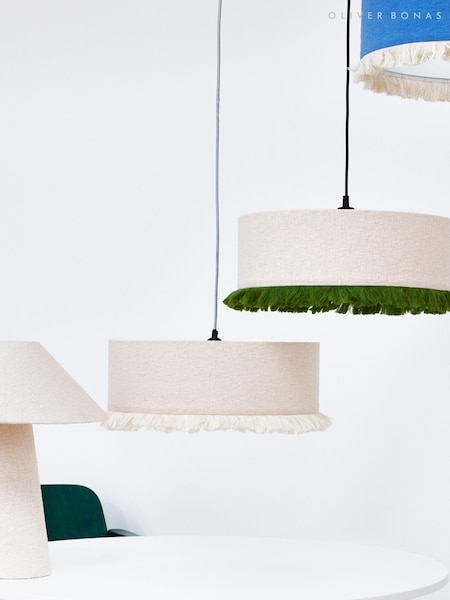 Oliver Bonas White Alma Boucle Tassel 100% Cotton Lamp Shade (B50574) | €89