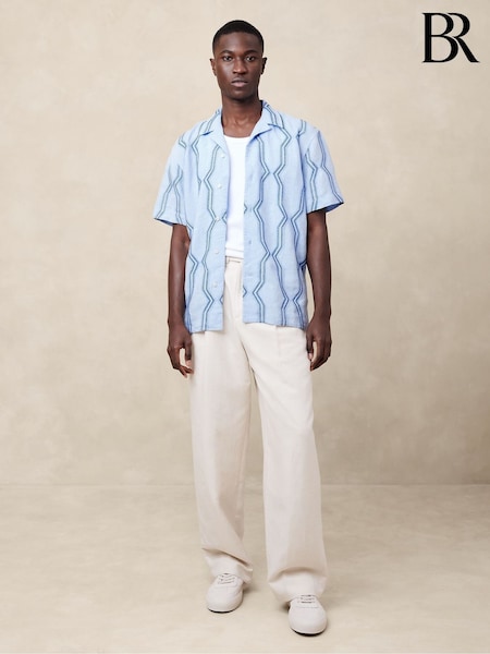 Banana Republic Blue Embroidered Linen Resort Shirt (B50583) | €43