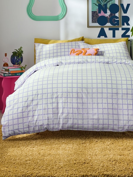 Novogratz Purple Rosalind Check 100% Cotton Duvet Cover and Pillowcase Set (B50588) | €33 - €73
