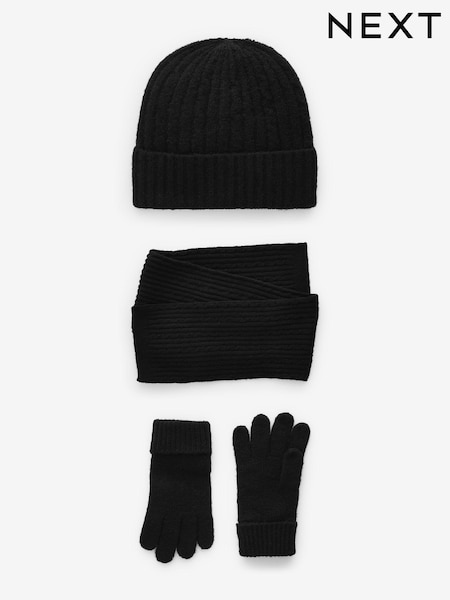 Black Cable Cable Hat, Gloves and Scarf Set (3-16yrs) (B50617) | R$ 155 - R$ 185