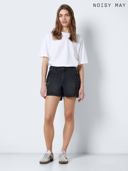 Черный - NOISY MAY Mom 100% Cotton Denim Cargo Shorts (B50809) | €14