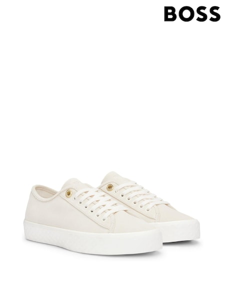 BOSS White Suede Lace Up Trainers With Branded Eyelets (B50897) | €129