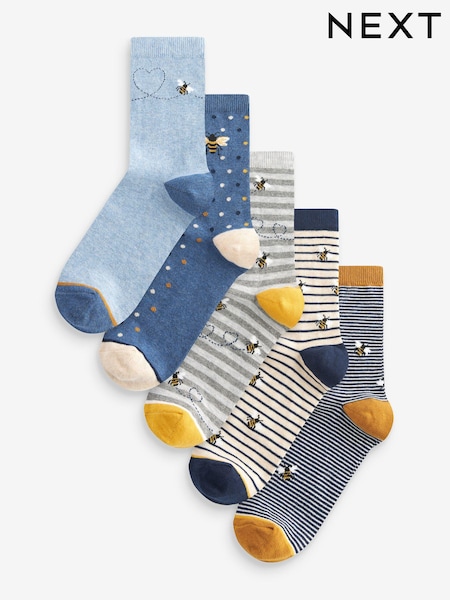 Navy/Ochre Bee Ankle Socks 5 Pack (B51086) | €17.50