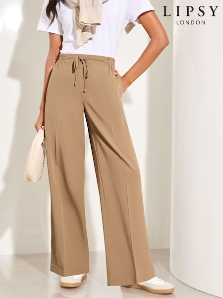 Коричневый - Lipsy Wide Leg Split Hem Jogger Trousers (B51125) | €18