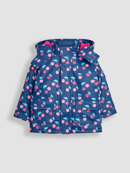JoJo Maman Bébé Navy Cherry Hooded Cosy Lined Waterproof Jacket (B51133) | kr650 - kr707