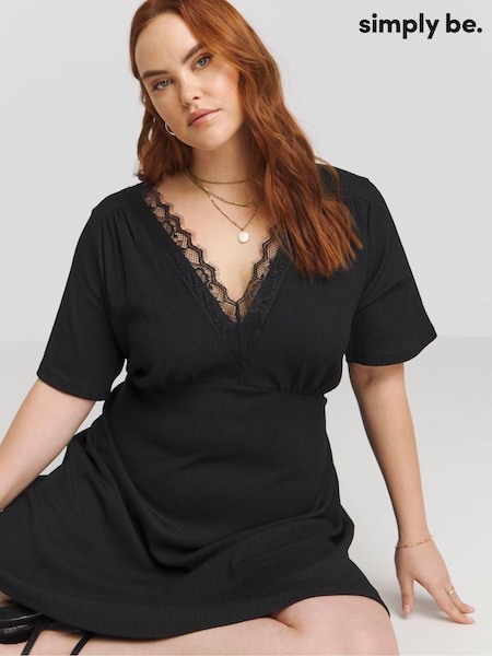 Simply Be Waffle Lace Trim Skater Dress (B51166) | 194 LEI