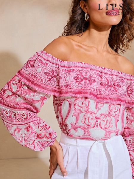 Lipsy Chiffon Dobby Printed Bardot Top (B51169) | €18
