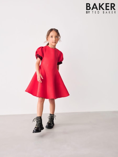 Baker by Ted Baker Red Embossed Mesh Trim Scuba Dress (B51240) | 232 QAR - 259 QAR