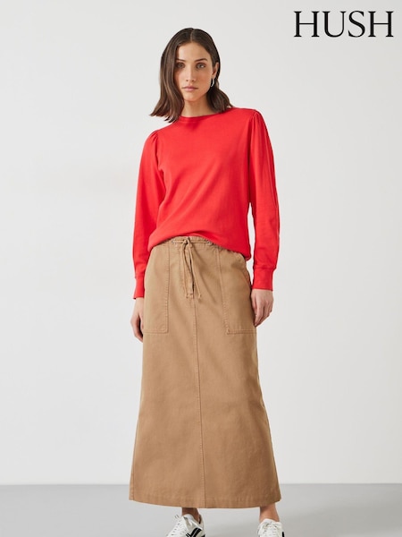 Hush Red Emily Puff Sleeve 100% Cotton Jersey Top (B51330) | €50