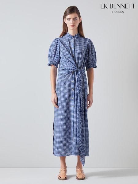 LK Bennett Soleil Seersucker Check Cotton Rich Dress (B51356) | €213