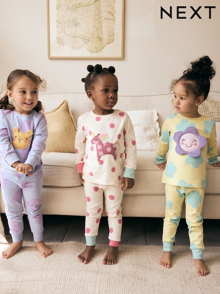 باستل قطة/ وحيد القرن/ زهرة - 3 Pack 100% Cotton Long Sleeve Snuggle Pyjamas (9mths-16yrs) (B51447) | ‏11 د.ك.‏ - ‏13.500 د.ك.‏