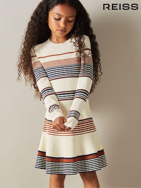 Reiss Camel Remi 9-13 yrs Knitted Striped Skater Dress (B51490) | €95