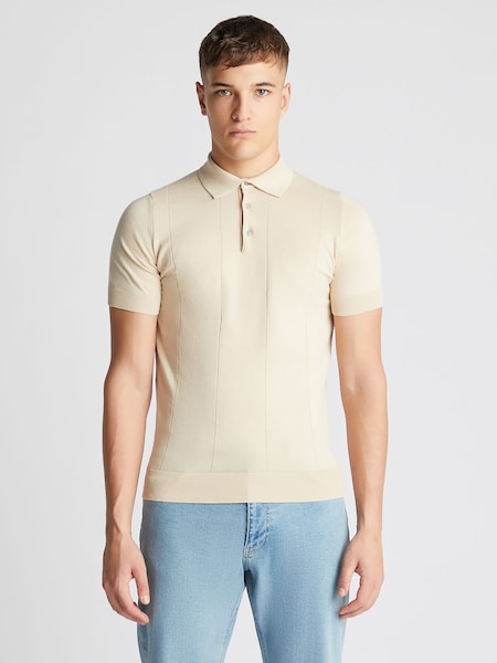 Remus Uomo Cream Slim Fit Knitted 100% Cotton Short Sleeve Polo Shirt (B51497) | €46