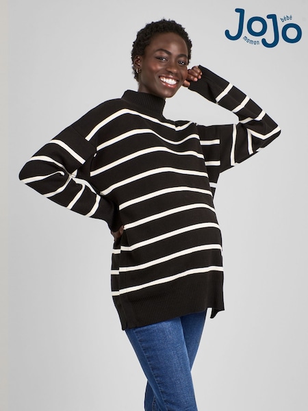 JoJo Maman Bébé Black & White Stripe Turtle Neck Maternity & Nursing Jumper (B51512) | kr564