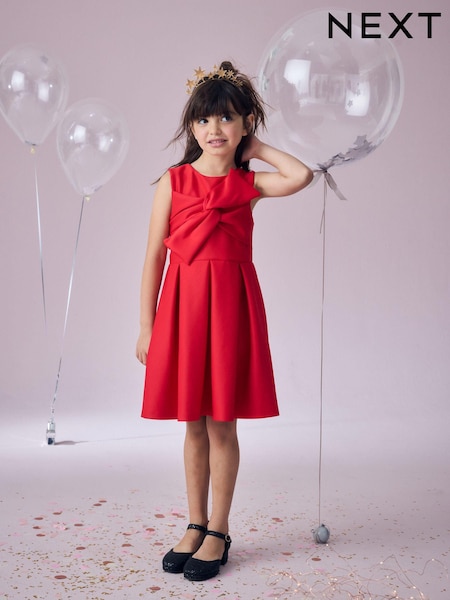 Red Scuba Bow Occasion Dress (1.5-16yrs) (B51516) | 76 QAR - 103 QAR