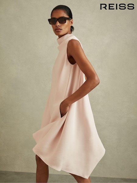 Reiss Nude Shauna High-Neck Drape Back Mini Dress (B51523) | €240