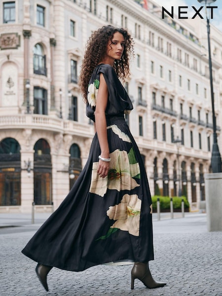Multi Floral Print Kew Collection Satin Pleated Maxi Skirt (B51575) | EGP3,480