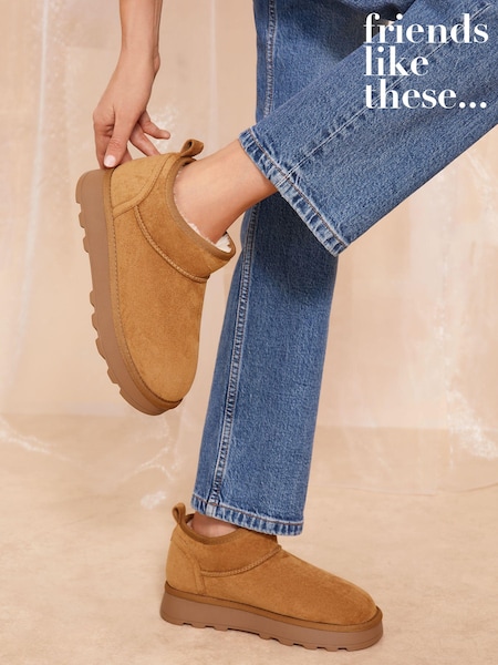Friends Like These Tan Brown Cosy Faux Suede Fur Lined Low Ankle Boot (B51586) | AED93