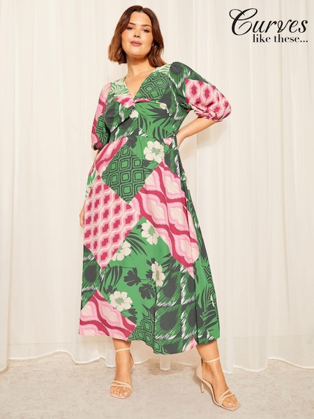 Curves Like These Twist Front Puff Sleeve Midi Dress (B51618) | €31
