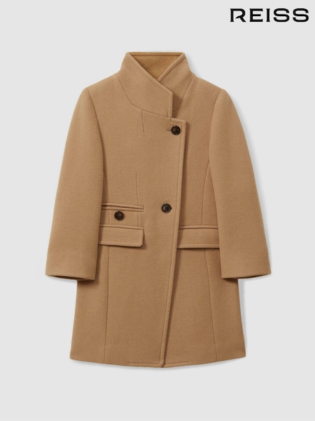 Reiss Camel Maude 13-14 yrs Wool Blend Longline Double Breasted Coat (B51647) | kr2 566