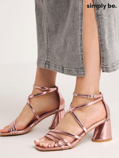 Simply Be Pink Cross-Over Front Strap Cylindrical Heels In Wide Fit (B51720) | €15.50