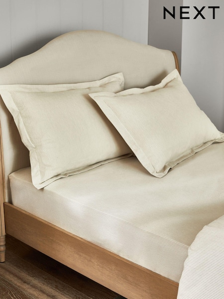 White/Natural 100% Cotton Brushed Stripe Fitted Sheet (B51769) | AED69 - AED104