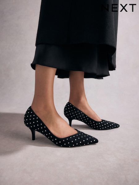 Black Tabitha Simmons Lola Leather Studded Point Heels (B51861) | AED262