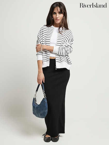 River Island Black Stripe Jersey Zip-Up Bomber Jacket (B51933) | €12