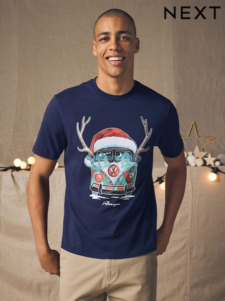 Navy VW Camper Van 100% Cotton Licence Christmas T-Shirt (B52112) | €8