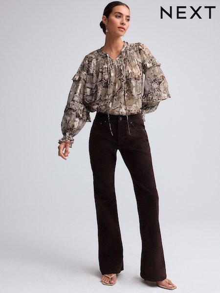 Brown Velvet Flocked Relaxed Bootcut 100% Cotton Jeans (B52125) | €46