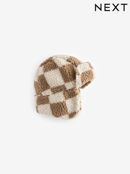 Check Neutral/Ecru Borg Trapper Hat (3mths-10yrs) (B52133) | €6 - €6.50