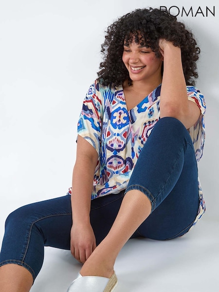 Roman Purple Roman Boho Print Pleat Front Top (B52191) | €24