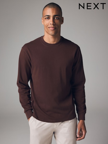 Brown Relaxed Fit Long Sleeve Heavyweight 100% Cotton T-Shirt (B52219) | €9