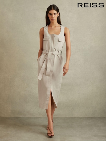 Reiss Stone Elin Utility Belted Midi Dress (B52334) | €57