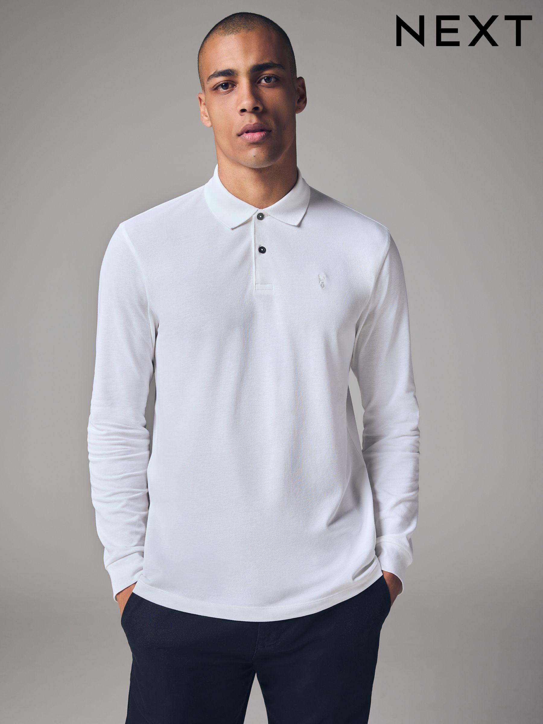 Men s Polo Shirts White Long Sleeve Tops Next Qatar