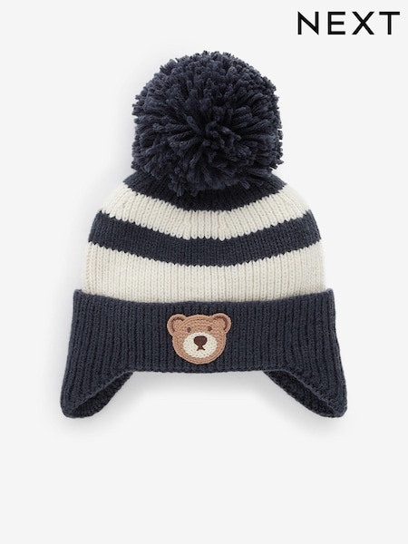 Navy Blue Stripe Bear Pom Hat (3mths-10yrs) (B52491) | €6 - €8