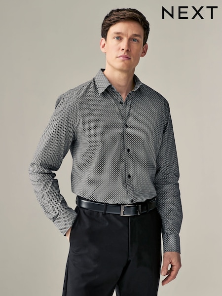 Black Geometric Link Print Regular Fit 100% Cotton Single Cuff Formal Shirt (B52554) | 188 QAR