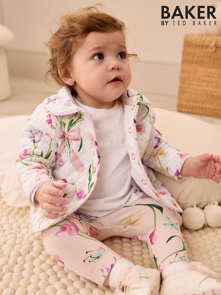 Baker by Ted Baker Floral Print Quilted 100% Cotton White Jacket (B52558) | €45 - €49