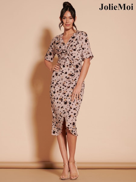 Jolie Moi Pink Print Twist Front Tulip Midi Dress (B52604) | € 44