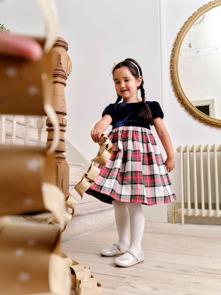 JoJo Maman Bébé Check & Velvet Party Dress (B52659) | €68 - €75