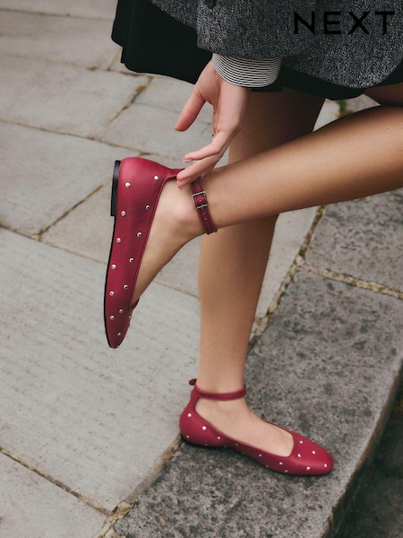 Red Forever Comfort® Jewel Ankle Strap Round Toe Ballerinas (B52672) | € 19