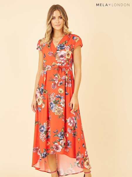 Mela Orange Wrap Dip Hem Dress (B52683) | €31