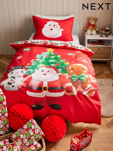 Red Santa & Friends Christmas Duvet Cover and Pillowcase Set (B52747) | 85 SAR
