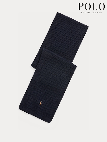 Blue - Regular Polo Ralph Lauren Pony Player Wool Blend Scarf