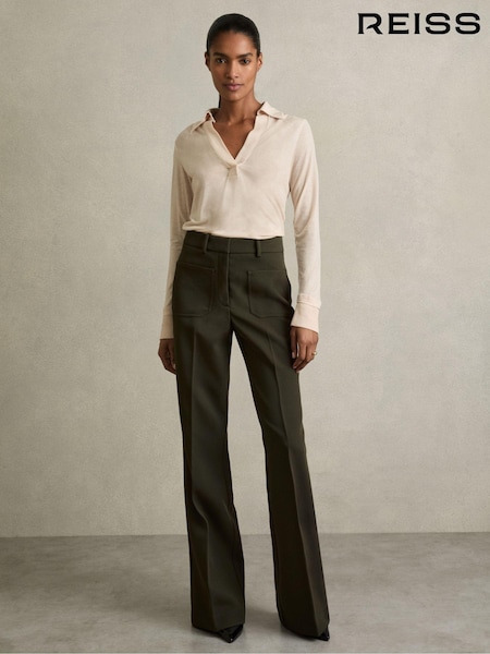 Reiss Stone Nixi Lyocell-Wool Open-Collar Top (B53015) | €125