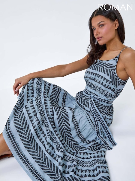 Roman Blue Print  Tiered Midi Dress (B53032) | €37