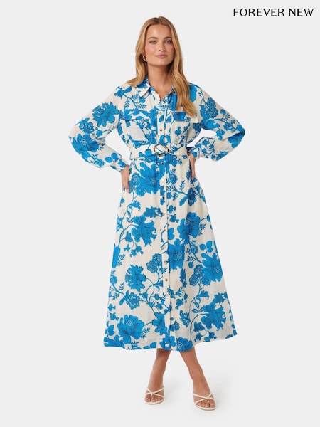 Forever New Blue Janie Printed Shirt Midi Dress (B53054) | €61