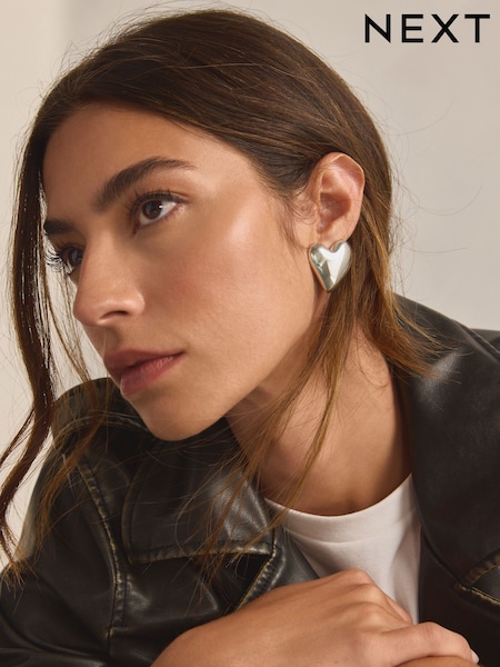 Сріблястий тон - Heart Stud Earrings (B53072) | 371 грн