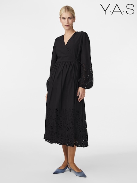 Y.A.S Black Broderie Wrap Maxi Dress (B53082) | €34